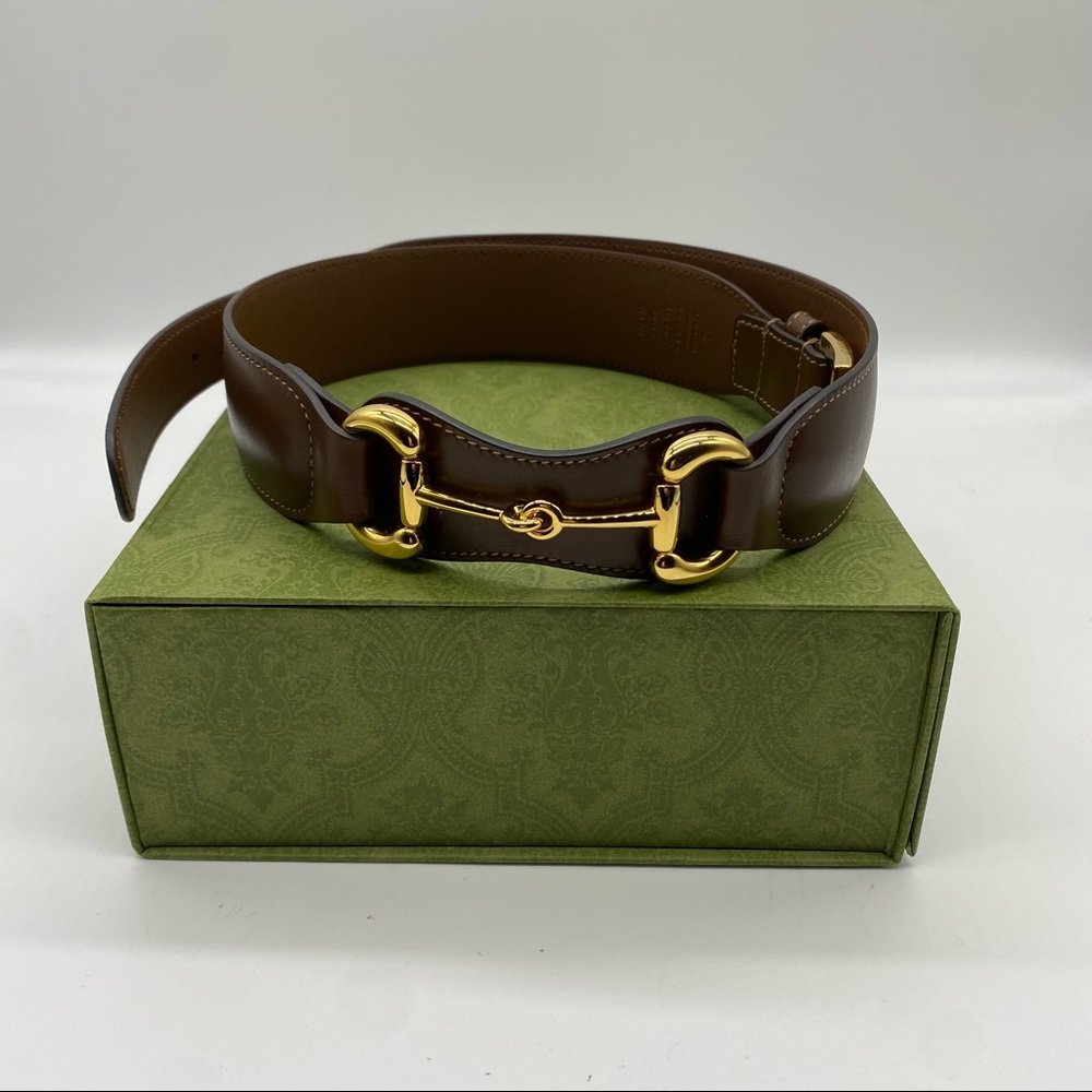 Gucci Horsebit Leather Belt Brown Beige Size 80 (Small)